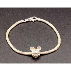 Pandora Sterling Silver 925 Mickey Mouse Charm Snake Chain Clasp Bracelet 7.5 in